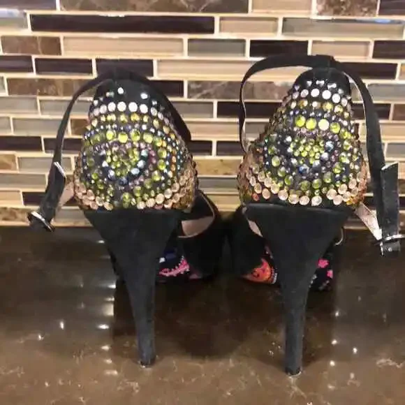 Betsey Johnson open toe heels with bling backs ankle strap women’s 8.5 - Picture 5 of 10